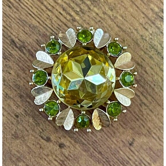 Vintage 1970s Avon Sun Brillant Brooch Convertible Pendant Gold Tone Rhinestone - Picture 1 of 5